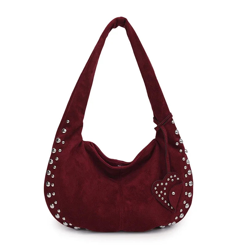 Chic suede shoulder bag with decorative strass