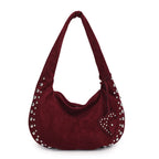 Chic suede shoulder bag with decorative strass