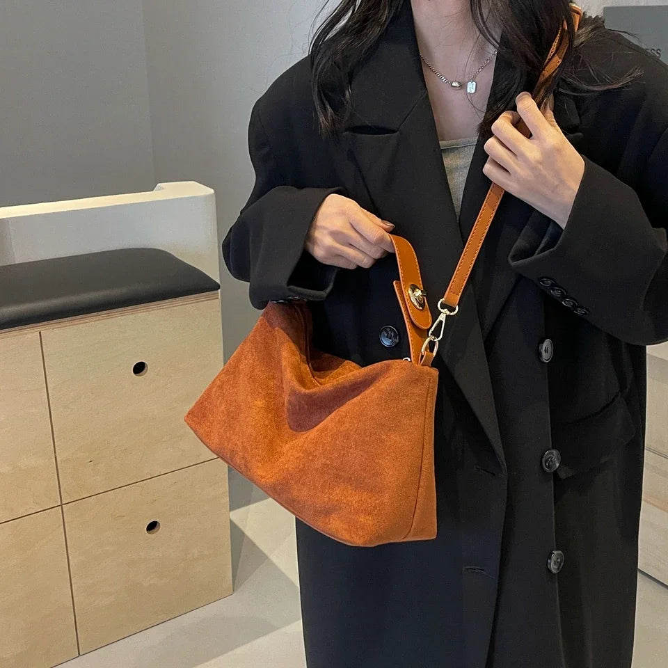 Everyday suede shoulder purse with secure zipper