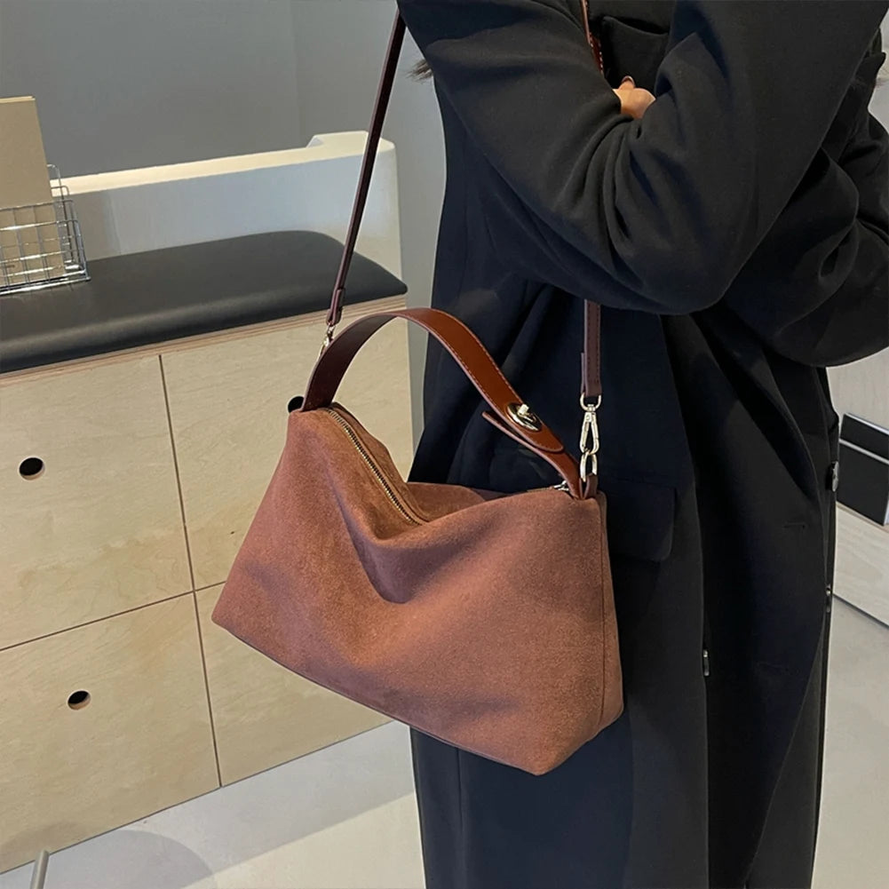 Suede shoulder handbag
