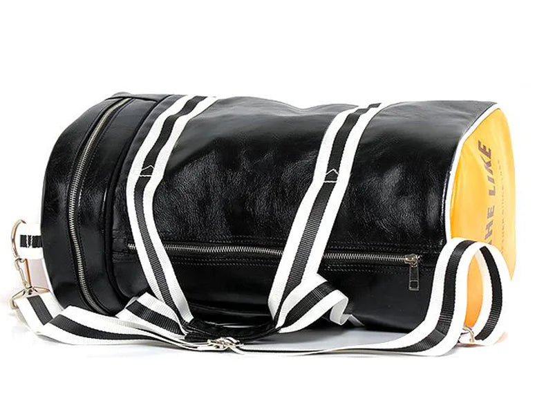 Two-tone leather overnight duffle bag