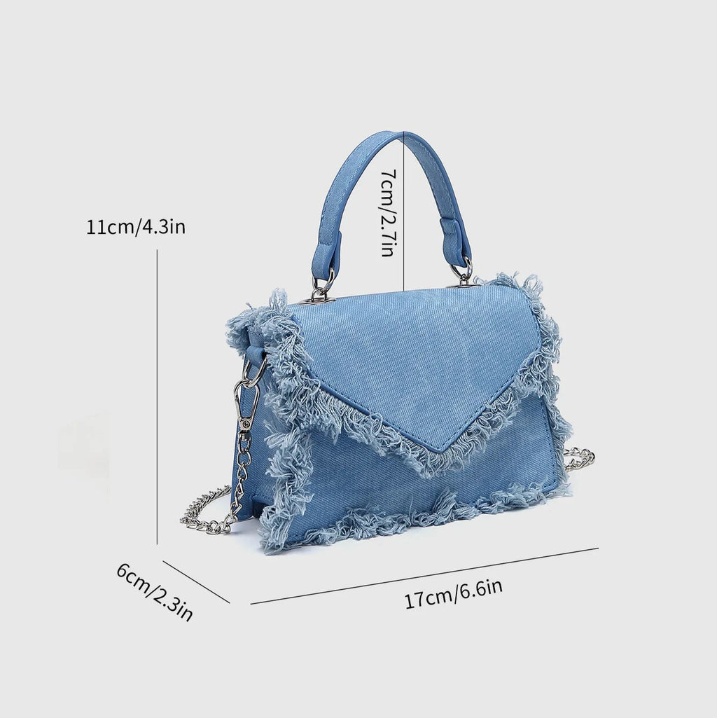Mini denim handbag with frayed trim