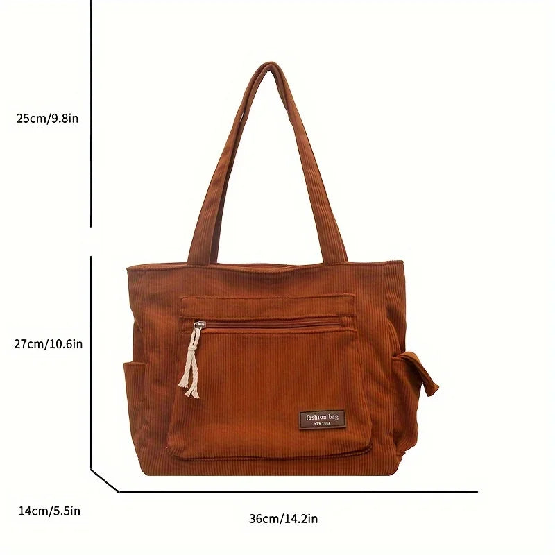 Classic corduroy tote bag with external pockets