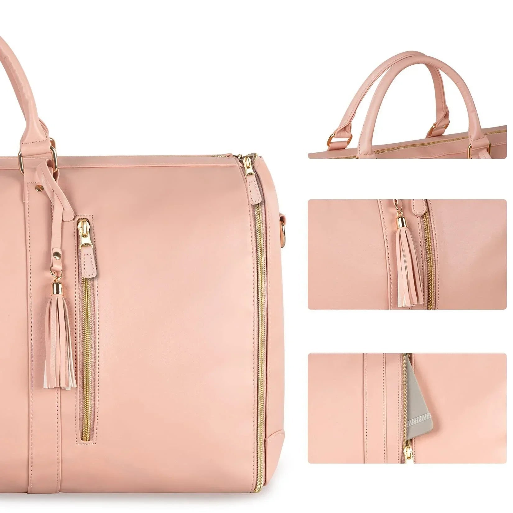 Foldable women's travel leather duffle bag