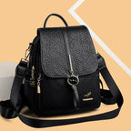 Contrast-strap leather backpack