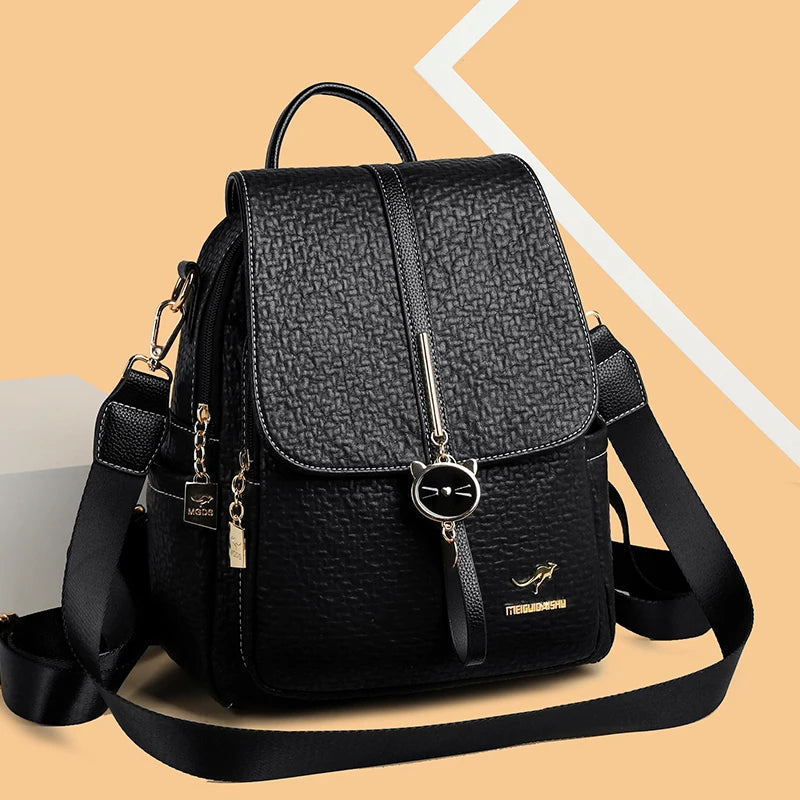 Contrast-strap leather backpack