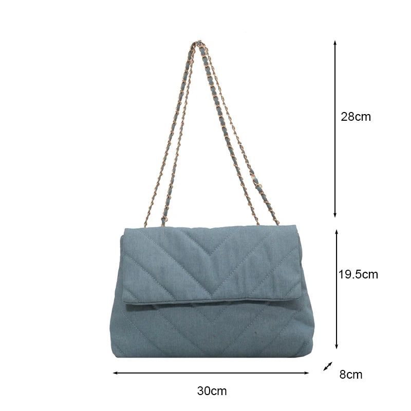 Flap-style denim shoulder handbag