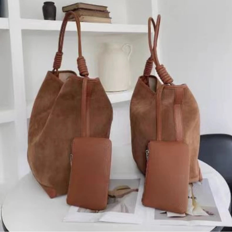 Suede shopper handbag