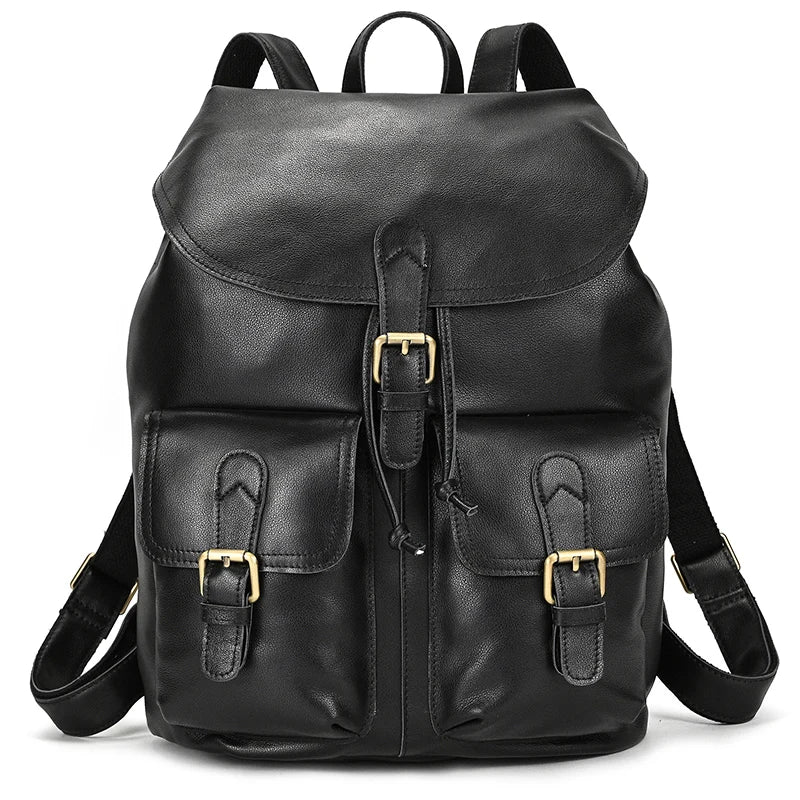 Leather laptop rucksack with top handle