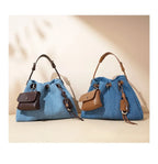 Denim handbag with external pockets