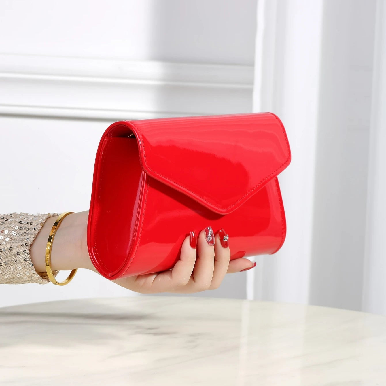 Minimal leather handbag with slim profile