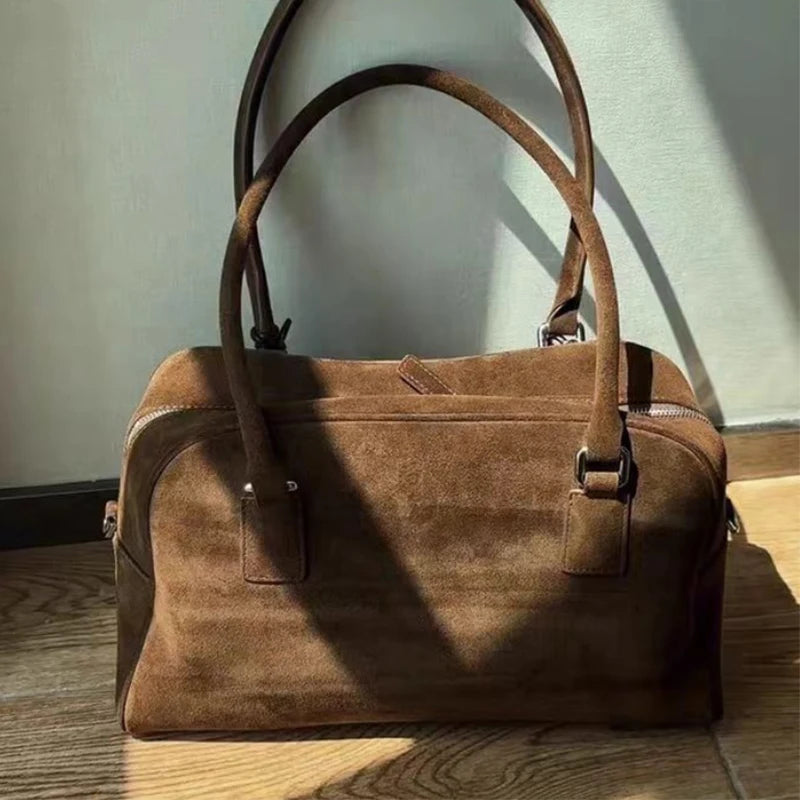 Large suede shoulder bag