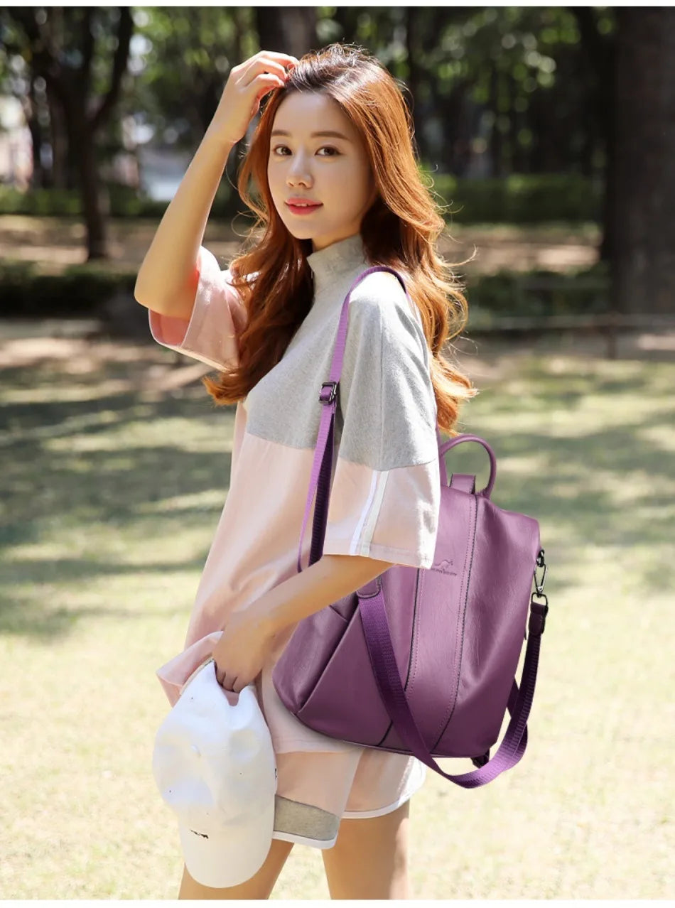 Soft leather backpack for women