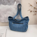 Denim tote bag with front pocket