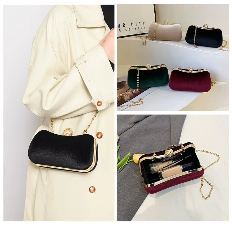 Corduroy clutch bag with  chain strap