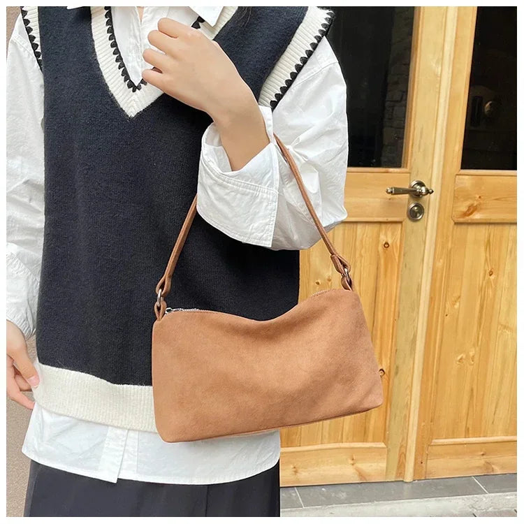 Structured suede shoulder bag