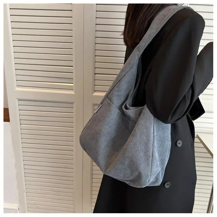 Women’s casual corduroy shoulder tote bag
