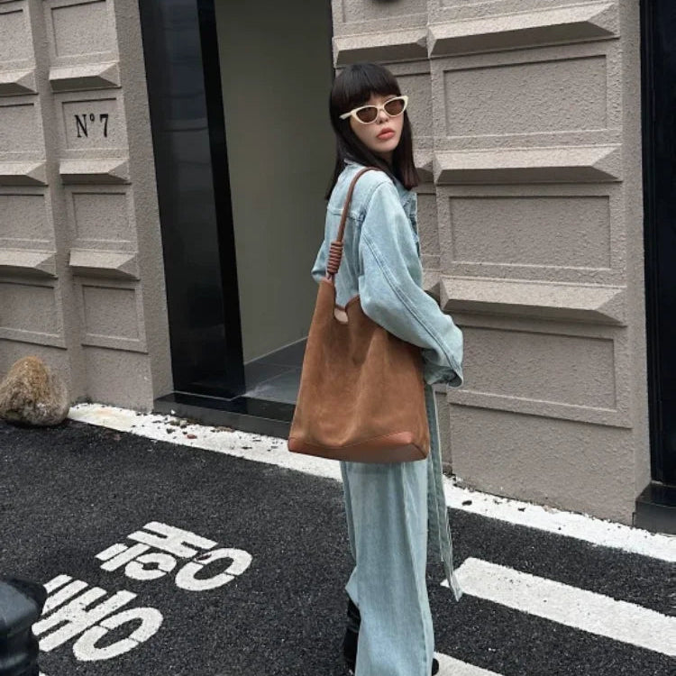 Suede shopper handbag