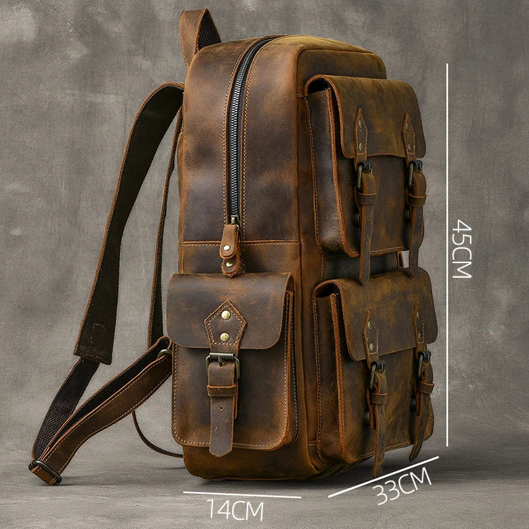 Large leather rucksack with buckles