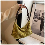 Corduroy handbag with wooden bead handle
