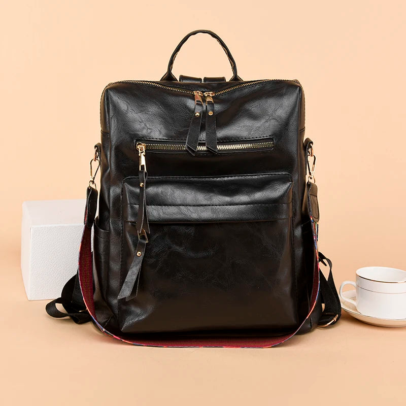 Large capacity leather knapsack