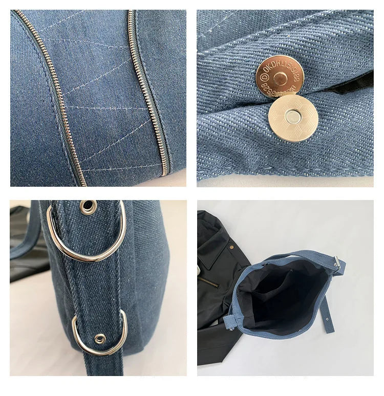 Soft washed denim shoulder bag with casual fold design