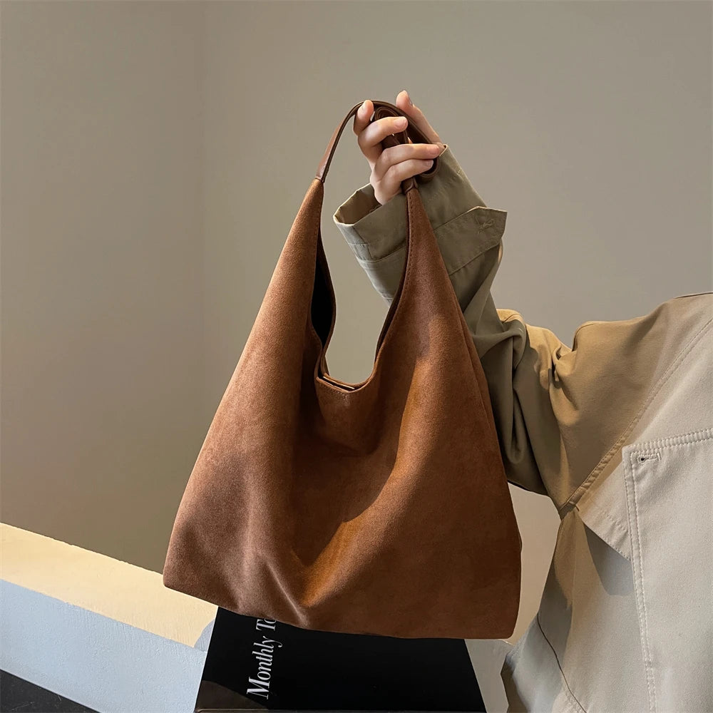 Chic suede slouch shoulder bag