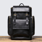 Tall leather rucksack with top flap
