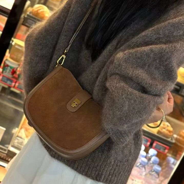 Retro suede shoulder bag