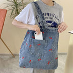 Denim tote bag with embroidery