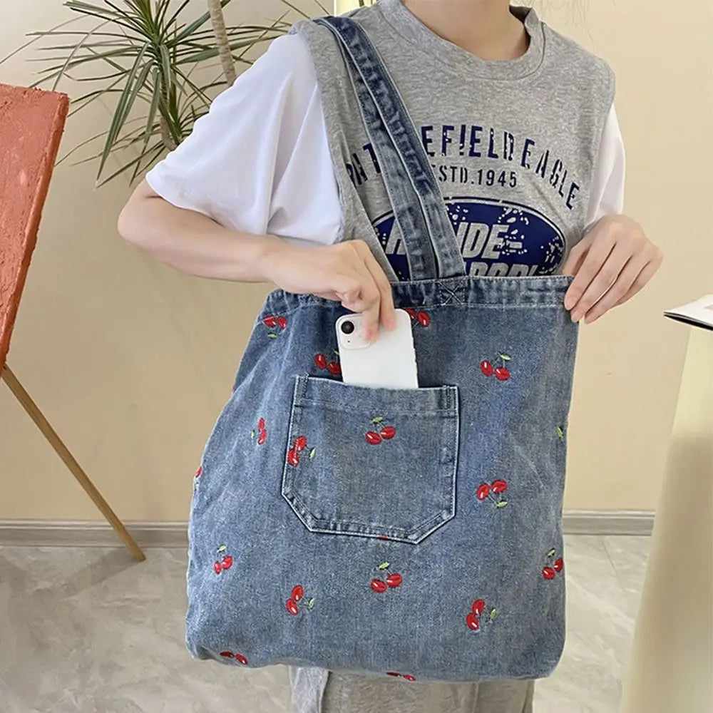 Denim tote bag with embroidery