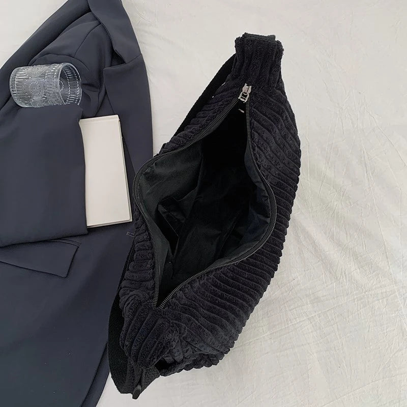 Versatile corduroy handbag with shoulder strap