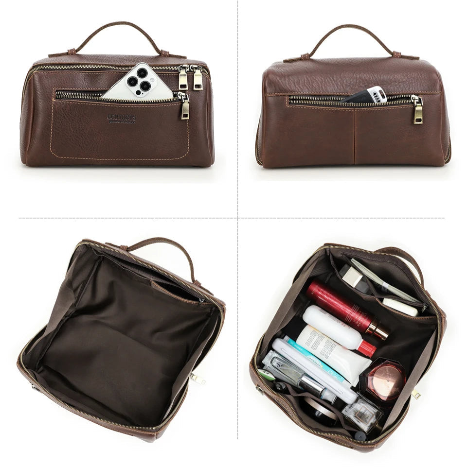 Leather travel toiletry bag