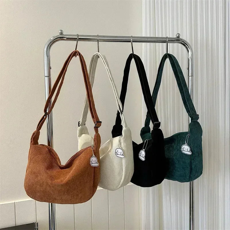 Corduroy handbag with adjustable shoulder strap