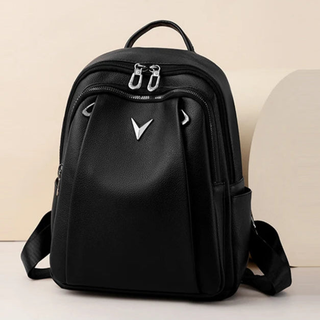 Smooth leather backpack with top handle