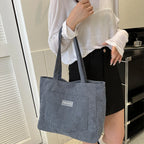 Large capacity corduroy shoulder tote bag