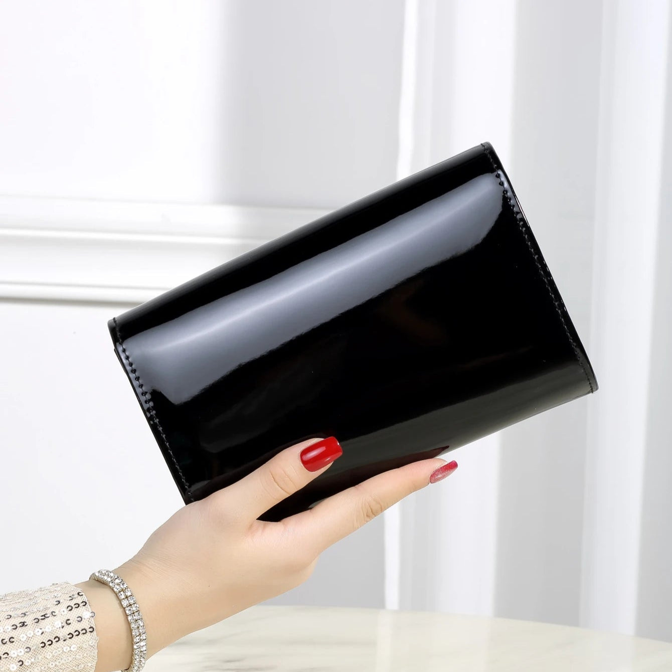 Minimal leather handbag with slim profile