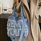 Foldable denim tote bag