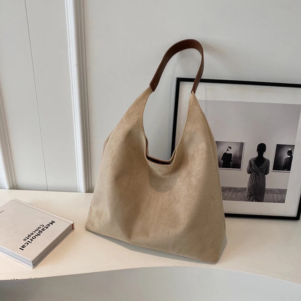 Minimalist suede shoulder slouch bag