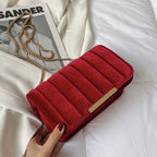 Luxury corduroy handbag with gold chain strap