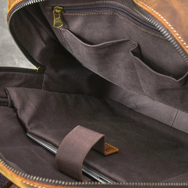 Large leather rucksack with buckles