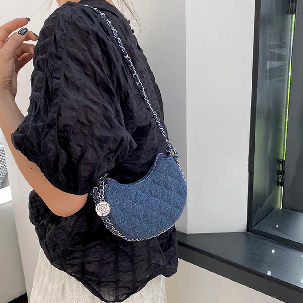 Quilted denim handbag