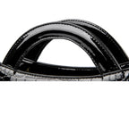 Soft leather handbag with curved top edge