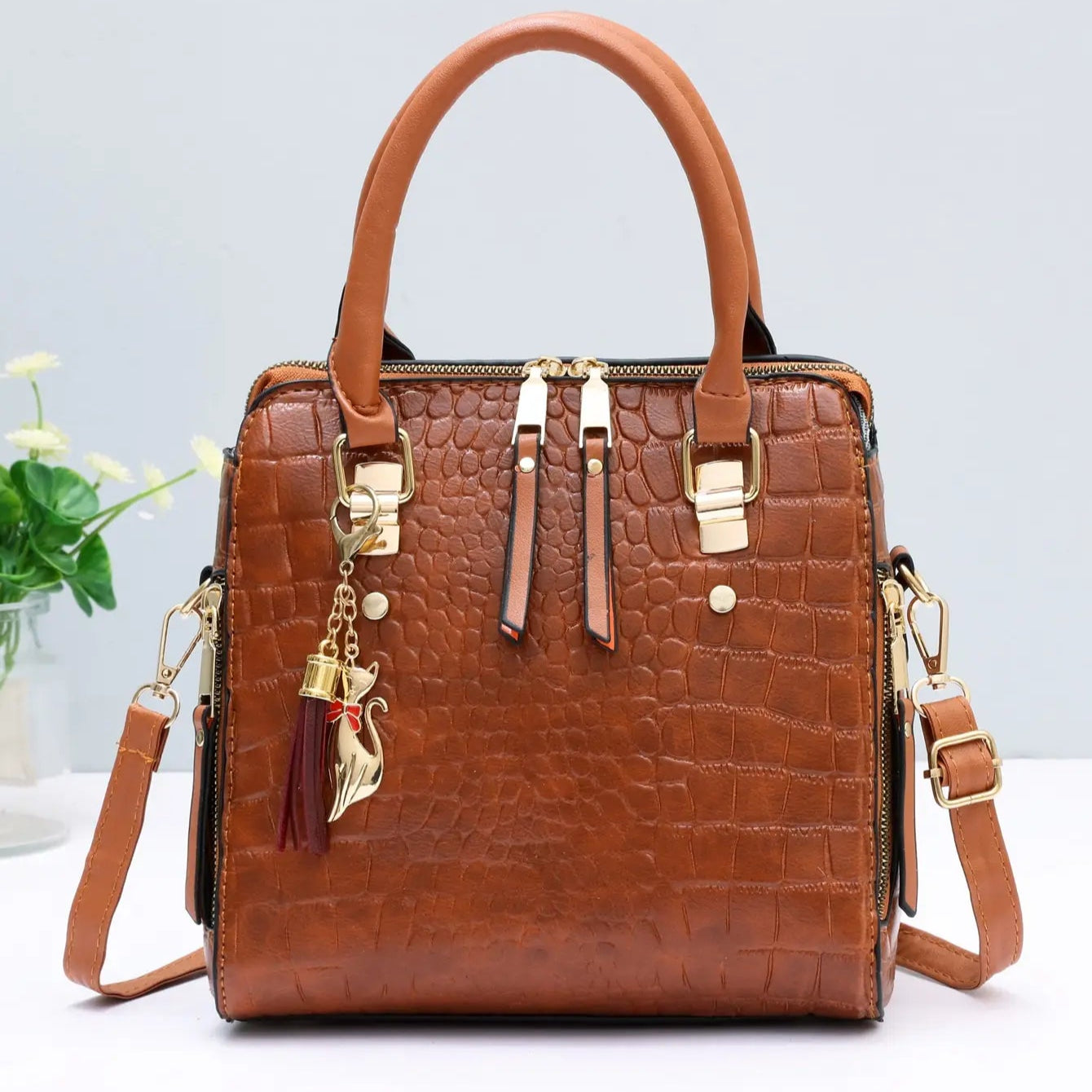 Top-handle leather handbag