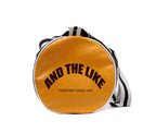 Two-tone leather overnight duffle bag