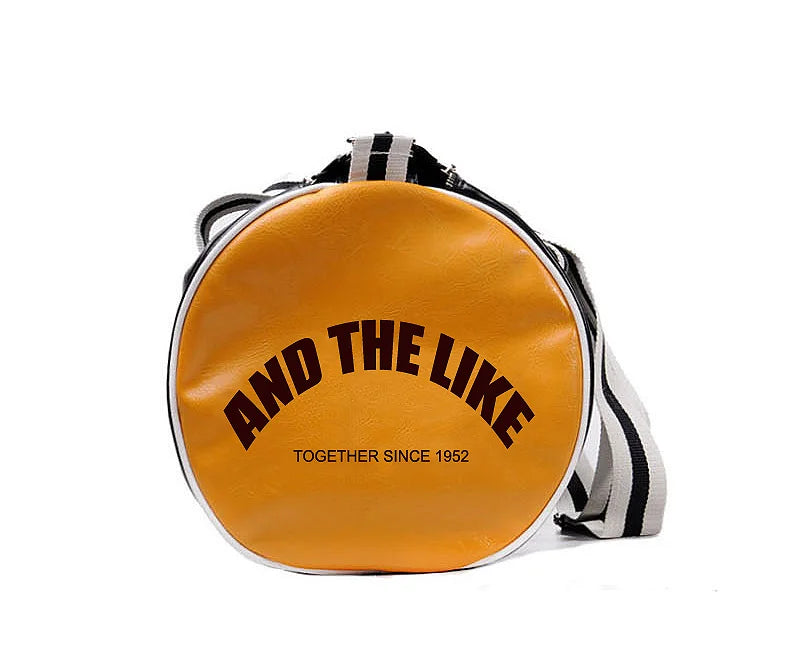 Two-tone leather overnight duffle bag