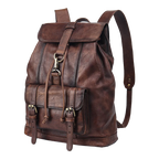 Retro leather rucksack with drawstring closure