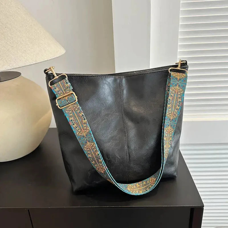 Boho leather tote bag