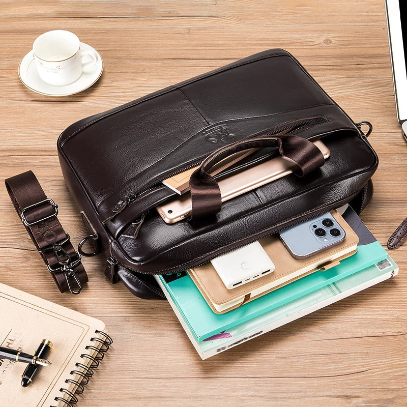 Men's structured leather laptop case
