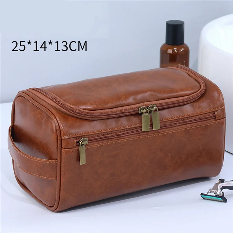 Durable leather toiletry bag